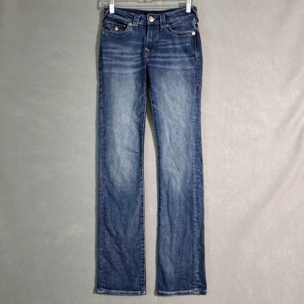 True Religion Womens Billie Mid Rise Straight Flap Denim Jeans 205720 Size 27